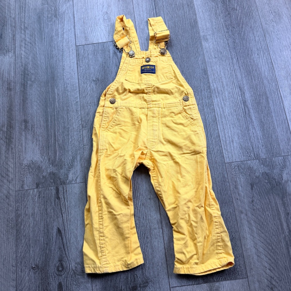 1980s OshKosh BGosh Toddler 2T Yellow Overalls Cotton USA Made Vintage Kids Bibs